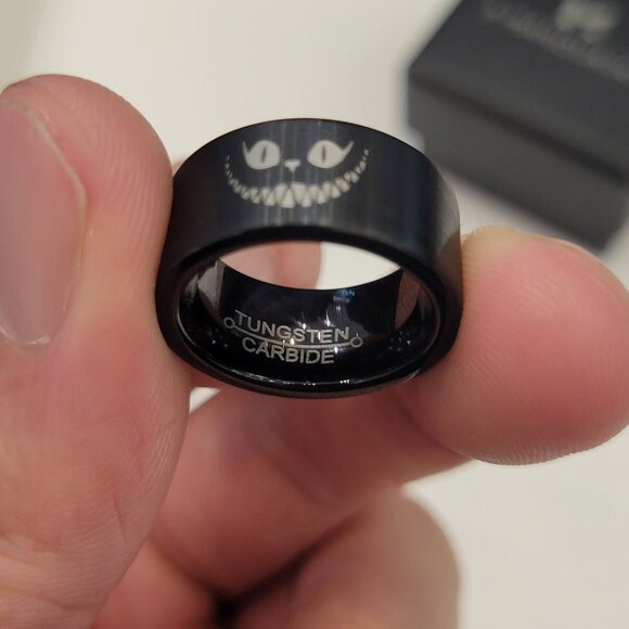 Alice Wonderland Cheshire Cat Black Tungsten Ring Size 5 - Picture 2 of 6
